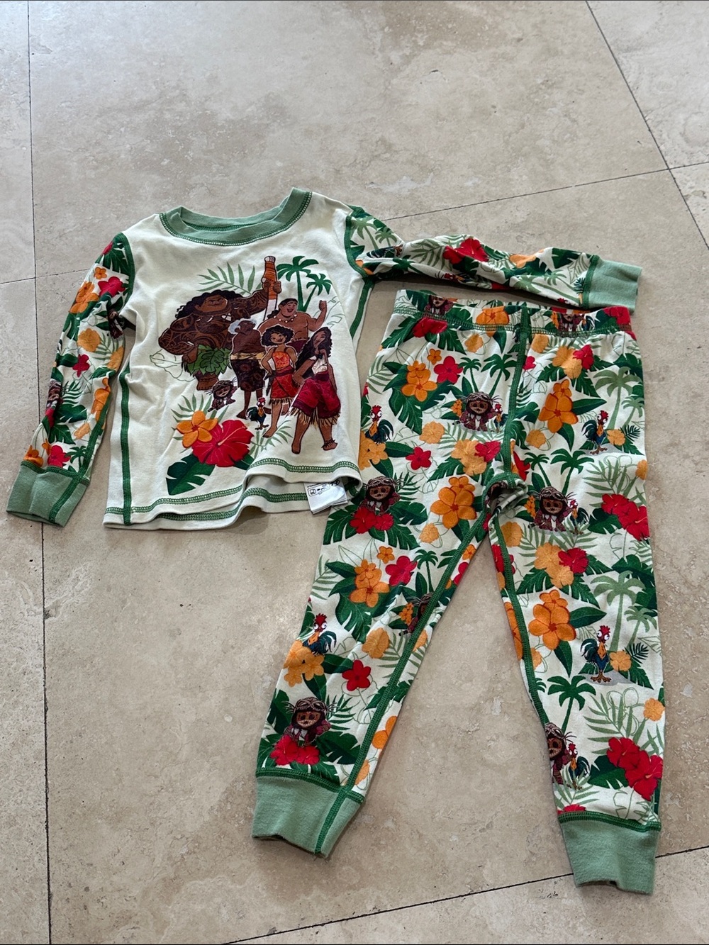 Disney Moana 2 Tropical Floral Pajama Set - Green, Yellow, Red
